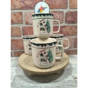 1998 Atico Let It Snow! Holiday Set of 4 Coffee Tea 3.15" Cups 8oz Snowmen